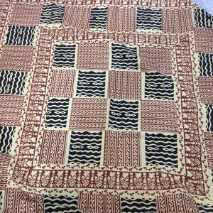Vintage Block Print Cotton Tablecloth Red Blue Floral Geometric 54 Square Boho